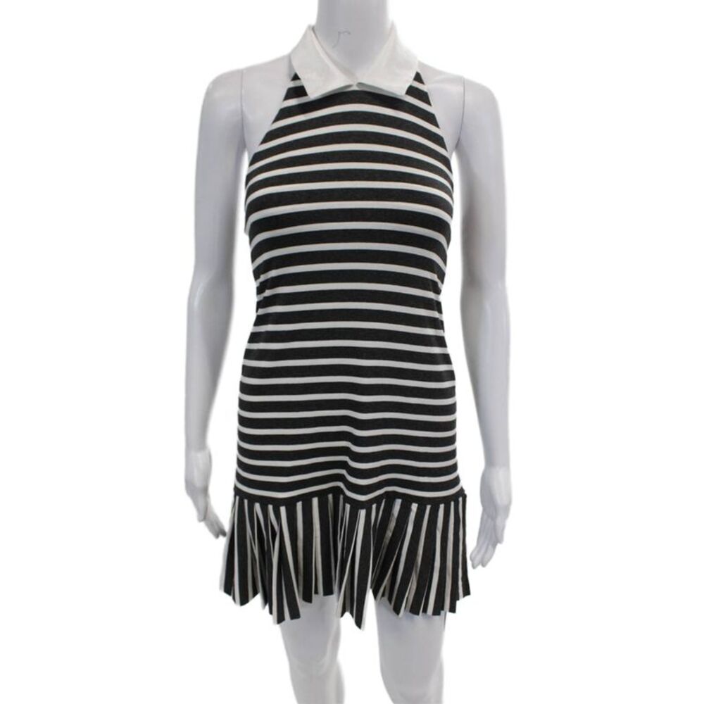 Helena Childrens Girls Striped Halter Neck A Line Dress Gray White Size 12